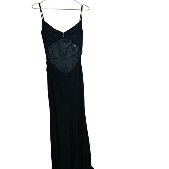 LA FEMME Black Ruched Cutout Back Jersey Trumpet Slit Gown Dress Size 8z - Picture 4 of 10